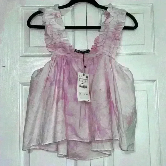 Zara Pink and White Tye dye Top, Size Small - Picture 2 of 7